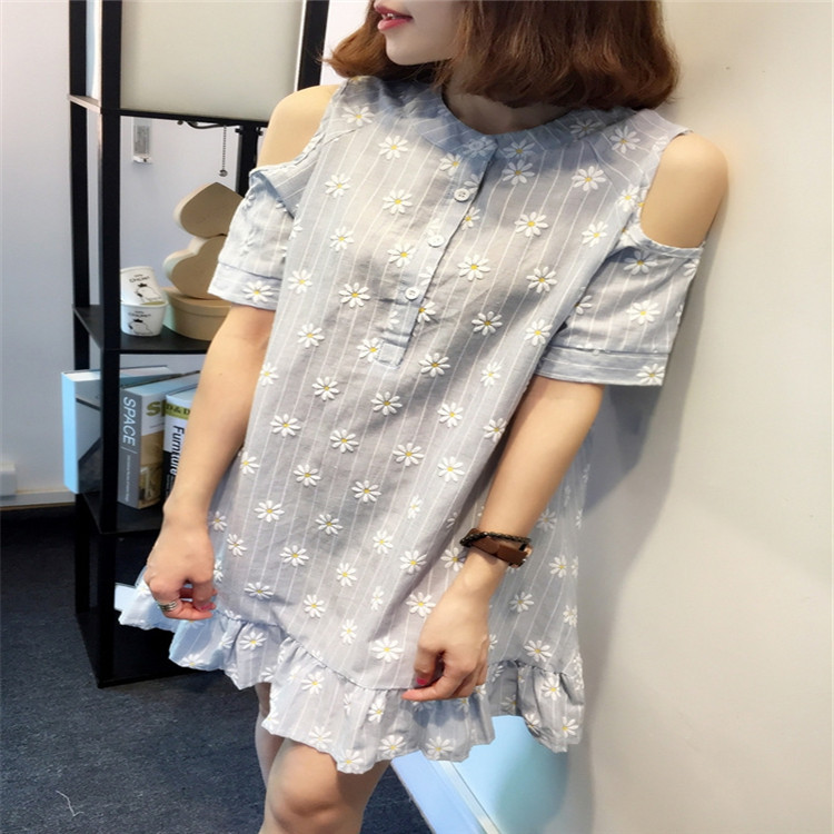 新款大碼女裝韓版甜美連衣裙寬松學院風露肩短袖顯瘦裙子工廠,批發,進口,代購