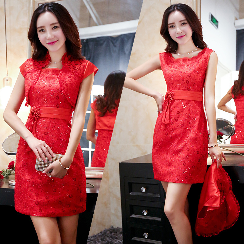 敬酒服新娘短款2016夏季新款紅色修身顯瘦回門連衣裙結婚禮服裙女工廠,批發,進口,代購