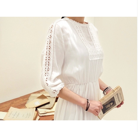 2016同步韓國夏季aning9訂製新款女式刺繡鉤花大碼雪紡連衣裙批發・進口・工廠・代買・代購