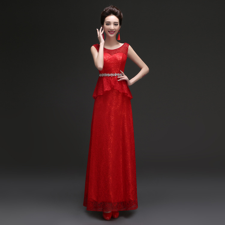 2015新款雙肩新娘結婚敬酒服春夏季長款禮服紅色改良時尚連衣裙女工廠,批發,進口,代購