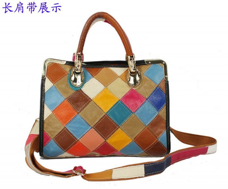 Leather handbag批發真皮包包 彩色牛皮拼接手提斜挎包女包工廠,批發,進口,代購