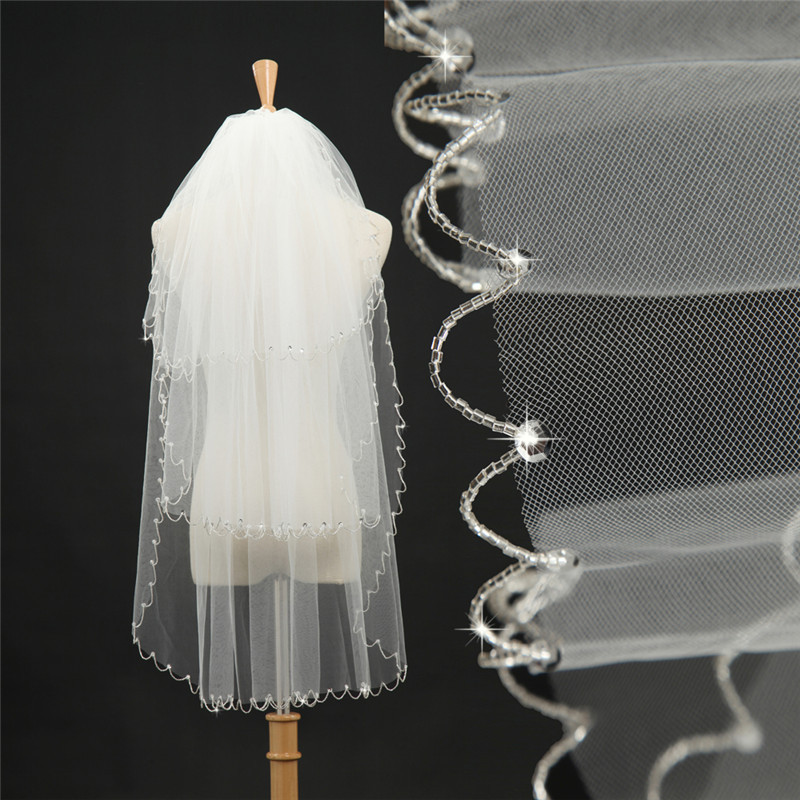 新娘頭紗婚紗禮服配件1.5米手工串珠頭紗批發工廠,批發,進口,代購