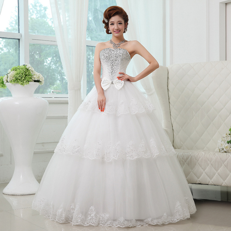 定製禮服韓版甜美蕾絲廠傢批發 抹胸鑲鉆齊地東莞婚紗婚紗、禮服工廠,批發,進口,代購