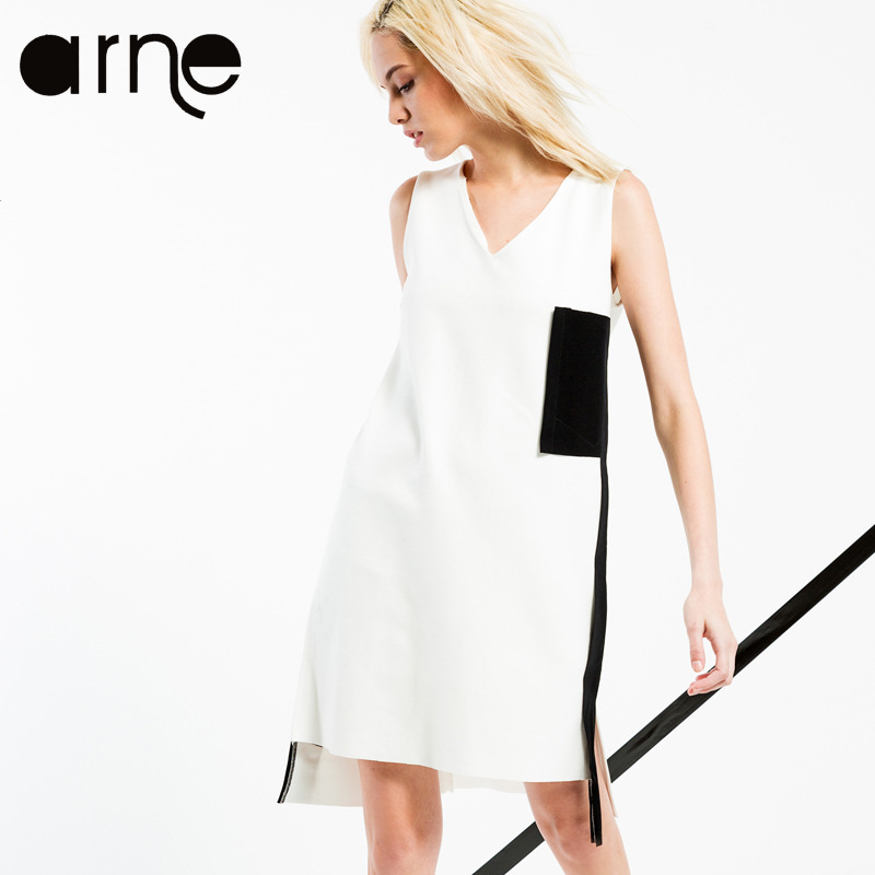 ARNE 2016歐美夏季女裝連衣裙原創設計師新款無袖V領不規則裙子工廠,批發,進口,代購