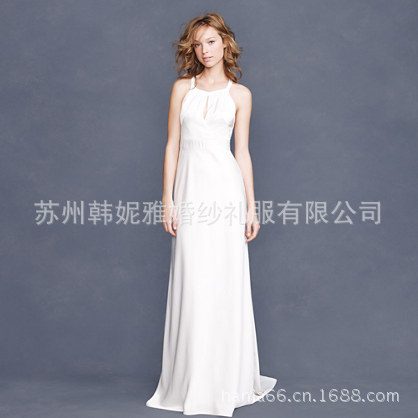 仿真絲材質掛脖款式外貿出口禮服，舞會裝，敬酒服來圖來樣定製工廠,批發,進口,代購