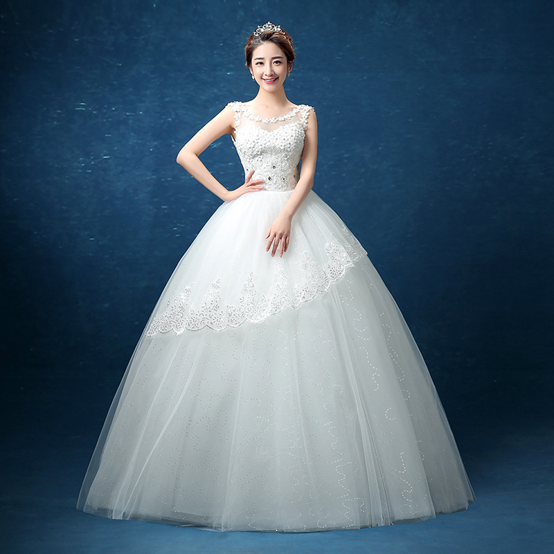 春夏新款新娘結婚禮服蕾絲花朵婚紗晚禮服 韓式修身顯瘦齊地婚紗工廠,批發,進口,代購