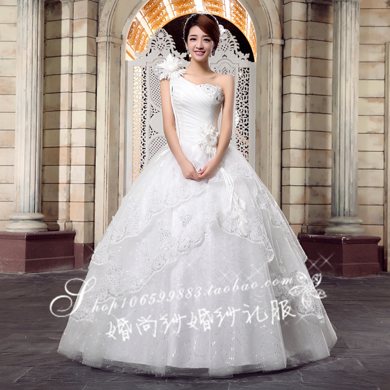批發供應婚紗禮服新款2016韓版新娘單肩婚紗綁帶公主顯瘦大碼婚紗工廠,批發,進口,代購