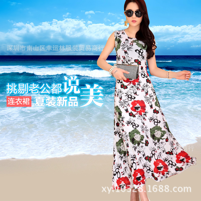 2016新品 女裝連衣裙 夏季修身波西米亞長裙沙灘無袖連衣裙長裙工廠,批發,進口,代購