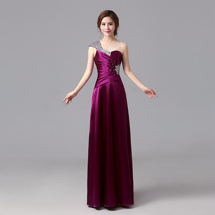 單肩修身服裝出席宴會新娘結婚敬酒服大合唱演出女晚禮服長款冬工廠,批發,進口,代購