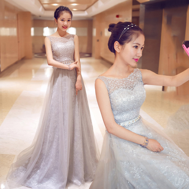 晚禮服長款 2016夏新娘結婚灰色伴娘服宴會舞會主持人禮服長款女工廠,批發,進口,代購