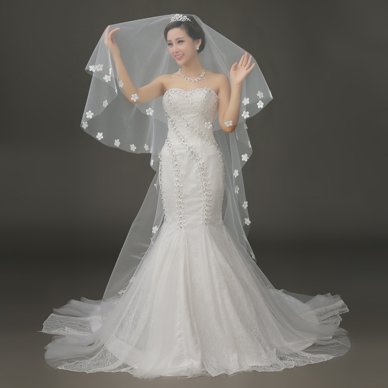 婚紗禮服配件2016新款奢華花邊新娘結婚蕾絲女3米花朵頭紗特價工廠,批發,進口,代購