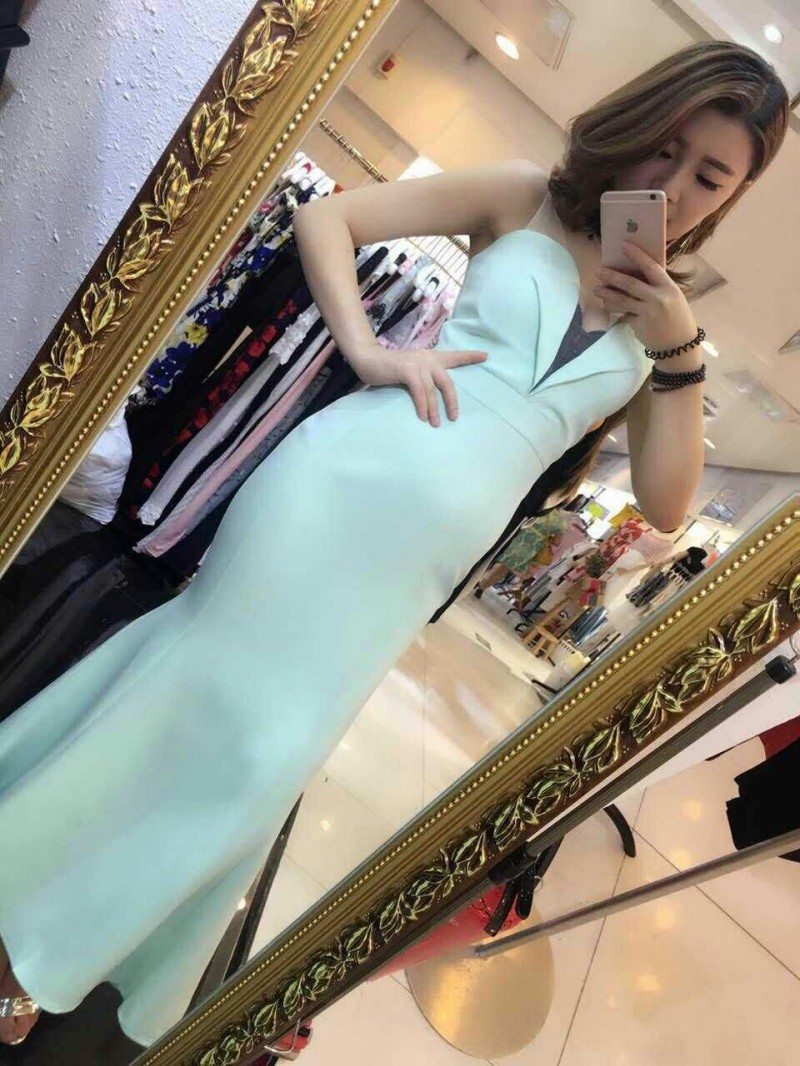 歐美性感禮服長裙 透視網紗拼接V領修身包臀無袖魚尾連衣裙8222工廠,批發,進口,代購