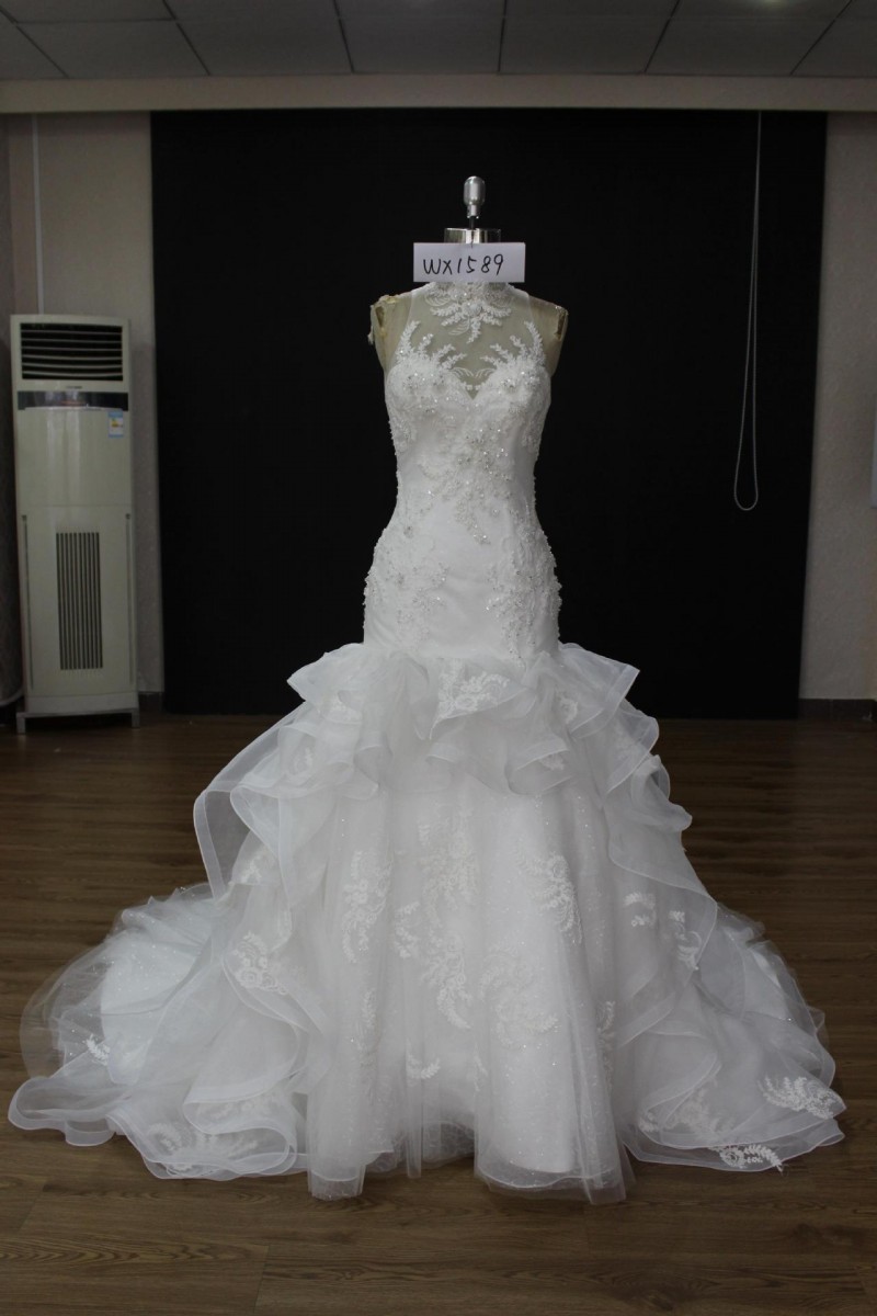 無袖釘珠蕾絲包臀A擺婚紗工廠,批發,進口,代購