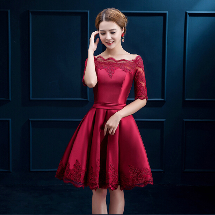 敬酒服2015秋季新款結婚禮服蕾絲花邊七分袖短款晚宴新娘晚禮服工廠,批發,進口,代購