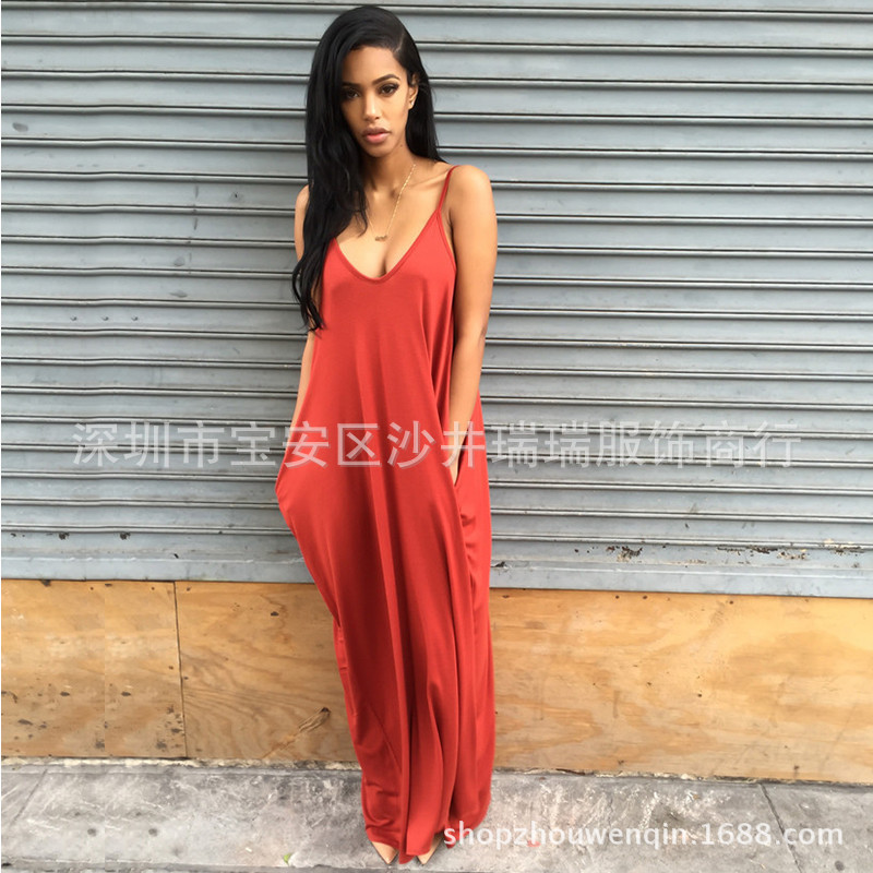 EBAY速賣通2016夏季女裝爆款歐美外貿原單純色吊帶連衣裙現貨批發工廠,批發,進口,代購