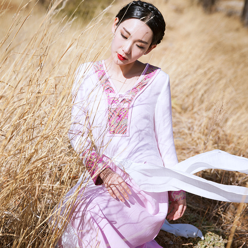廠傢直銷新款原創民族風女裝春夏裝刺繡拼接連衣裙中國風文藝長裙工廠,批發,進口,代購