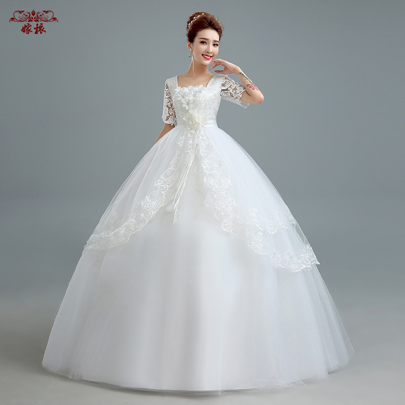 2016新款孕婦婚紗禮服高腰時尚新娘韓版蕾絲齊地大碼雙肩蕾絲婚紗工廠,批發,進口,代購