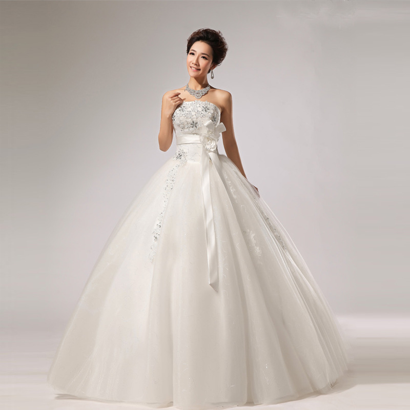 2015時尚紅色新款 復古韓版白色新娘蕾絲婚紗大拖尾抹胸甜美婚紗工廠,批發,進口,代購