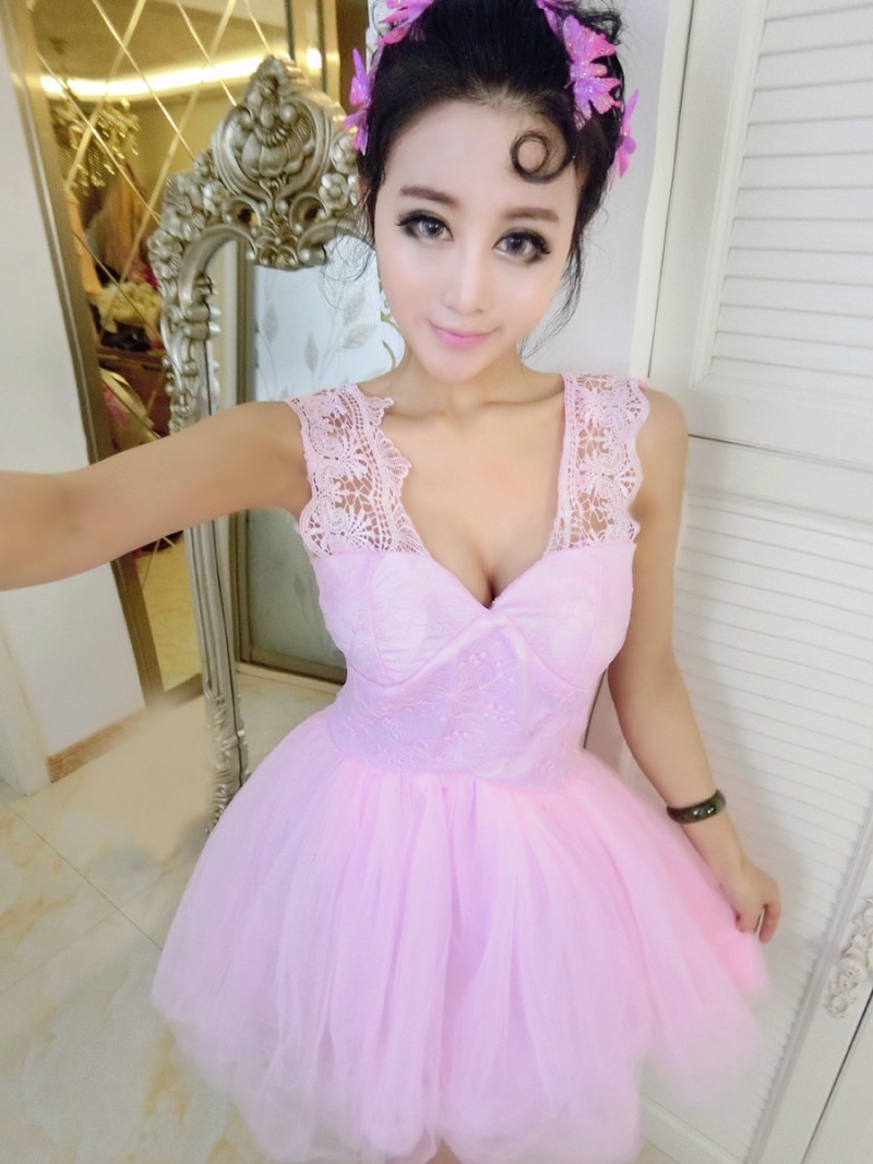 2016新款蕾絲拼接露背性感禮服連衣裙女主播甜美短裙伴娘裙工廠,批發,進口,代購