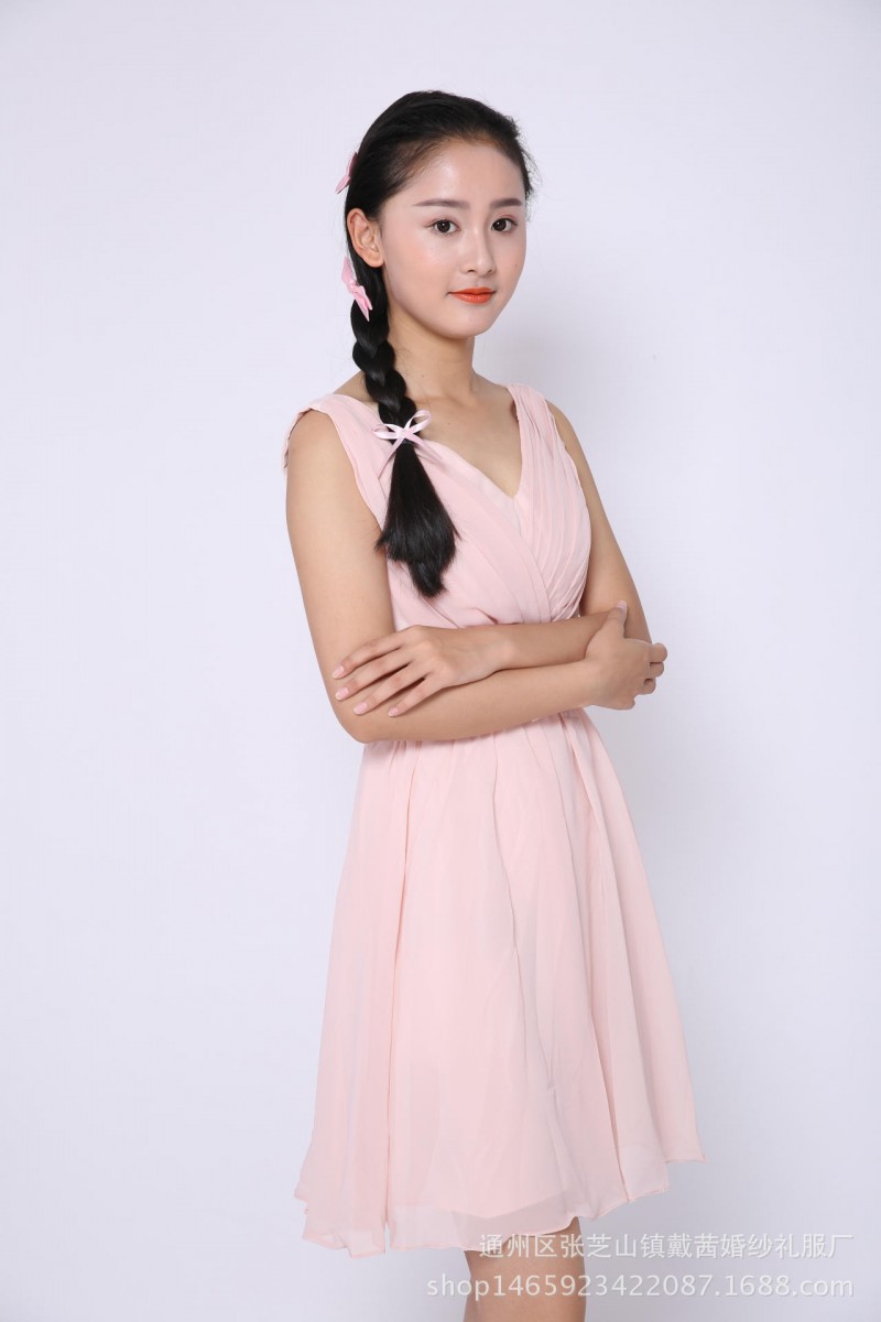 2016新款夏季大碼晚禮服伴娘服短款女 粉色時尚舞會無袖小禮服工廠,批發,進口,代購