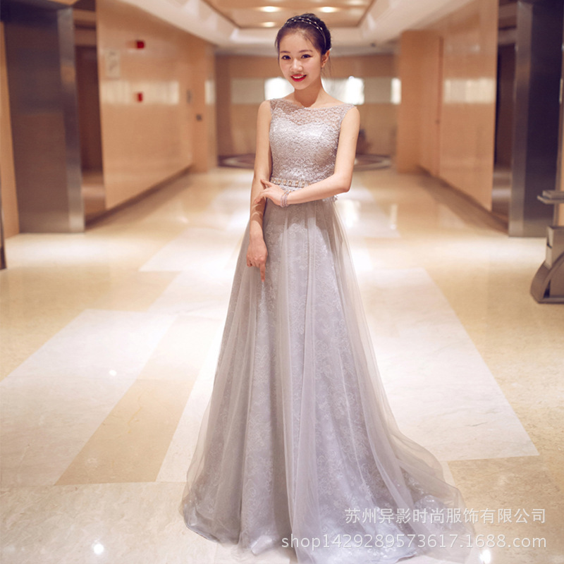 宴會晚禮服2016秋新娘結婚伴娘團禮服長款公司年會主持人女煙灰色工廠,批發,進口,代購