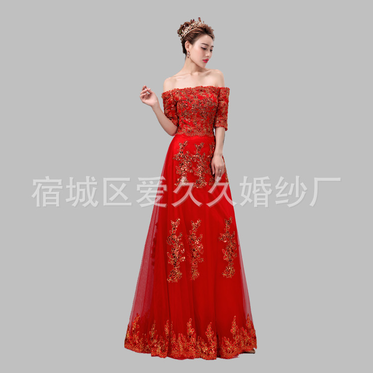 2016新款紅色網紗蕾絲花邊晚禮服 新娘長款敬酒服 晚禮服現貨供應工廠,批發,進口,代購