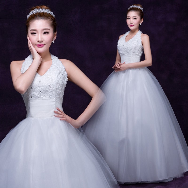 2015新款影樓白紗新娘結婚齊地顯瘦優雅掛脖婚紗禮服收腰工廠,批發,進口,代購