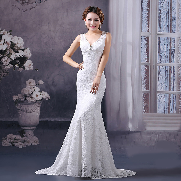 2016年春季新款新娘結婚禮服敬酒服蕾絲露背魚尾修身紅長禮服工廠,批發,進口,代購