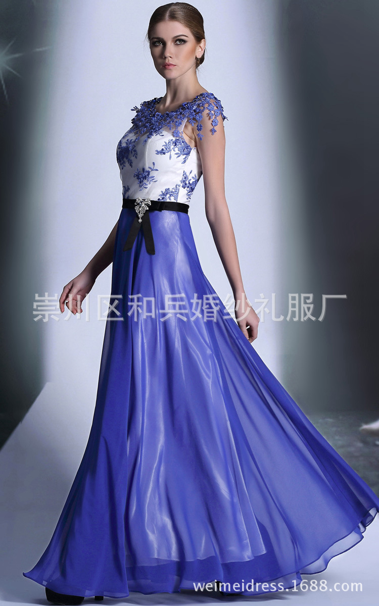唯美國際2015冬季新款一字肩晚禮服長裙雪青紫宴會系帶晚禮服定製工廠,批發,進口,代購