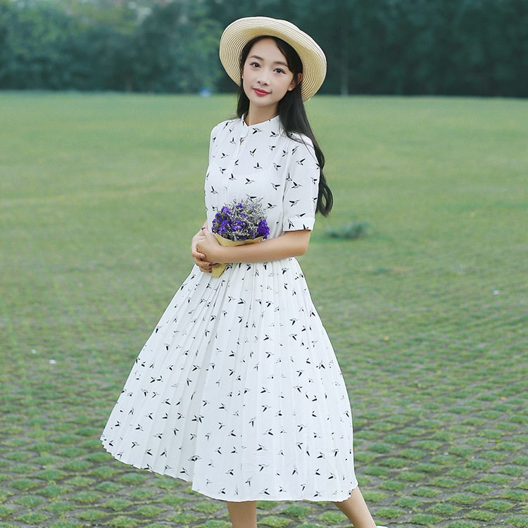 2016新款夏款連衣裙女裝韓版長裙燕子印花修身短袖中長款氣質裙子工廠,批發,進口,代購