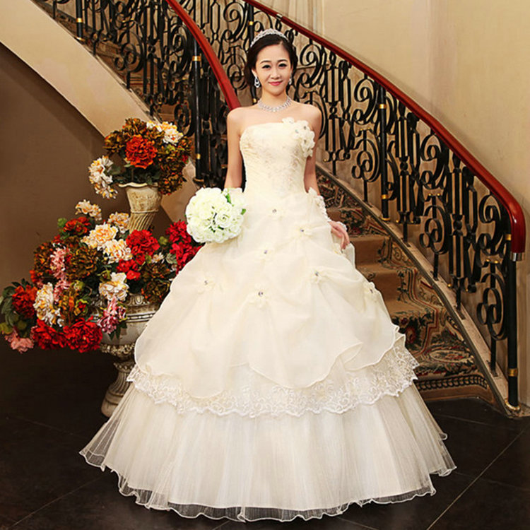 甜美優雅新娘花朵婚紗 新款婚紗 白色公主韓版 齊地韓式工廠,批發,進口,代購