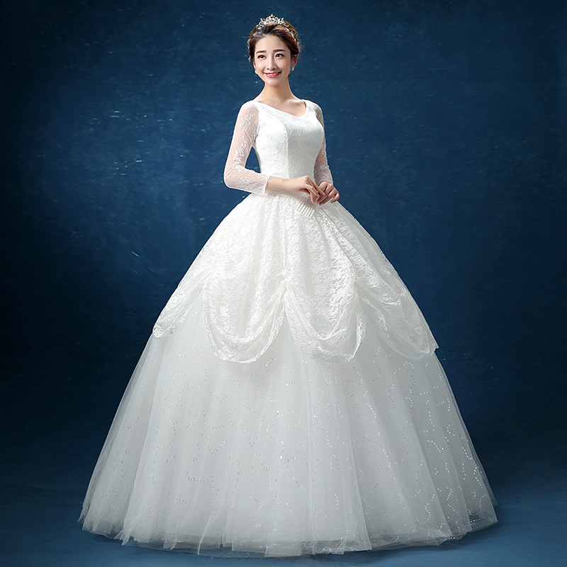 2016新款春夏季韓式新娘結婚婚紗禮服蕾絲中袖齊地大碼顯瘦女裝工廠,批發,進口,代購
