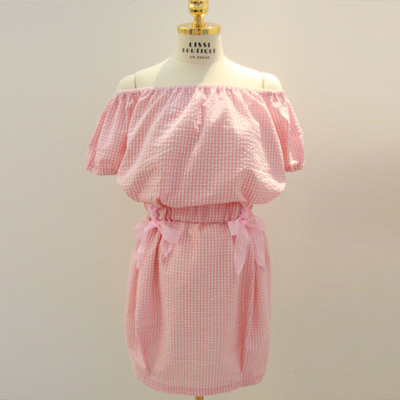 日本潮牌lissi Boutique 2016夏季新款 松緊收腰一字領連衣裙工廠,批發,進口,代購