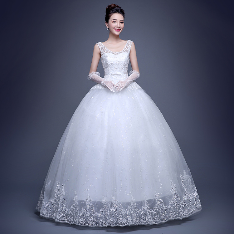 2016春季韓式網紗蕾絲雙肩婚紗時尚顯瘦潮流修身齊地婚紗禮服批發工廠,批發,進口,代購