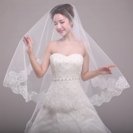 新娘新款結婚單層蕾絲花邊頭紗1.5米女韓版婚紗配飾服飾配件特價工廠,批發,進口,代購