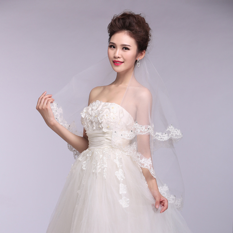 新款鑲鉆蕾絲邊外貿頭紗批發 婚紗配件廠傢新娘白色網紗高端配飾工廠,批發,進口,代購