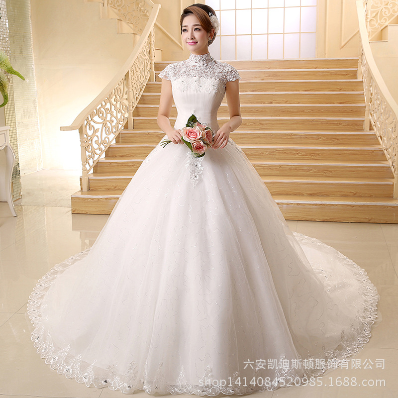 2016新款春季婚紗禮服 一字肩婚紗大碼 拖尾婚紗 齊地婚紗工廠,批發,進口,代購