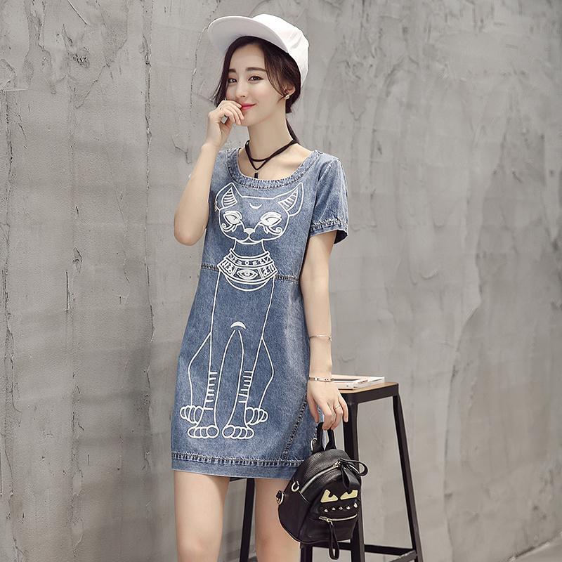 2016夏裝新品牛仔連衣裙女韓版印花寬松裙子一件代發工廠,批發,進口,代購
