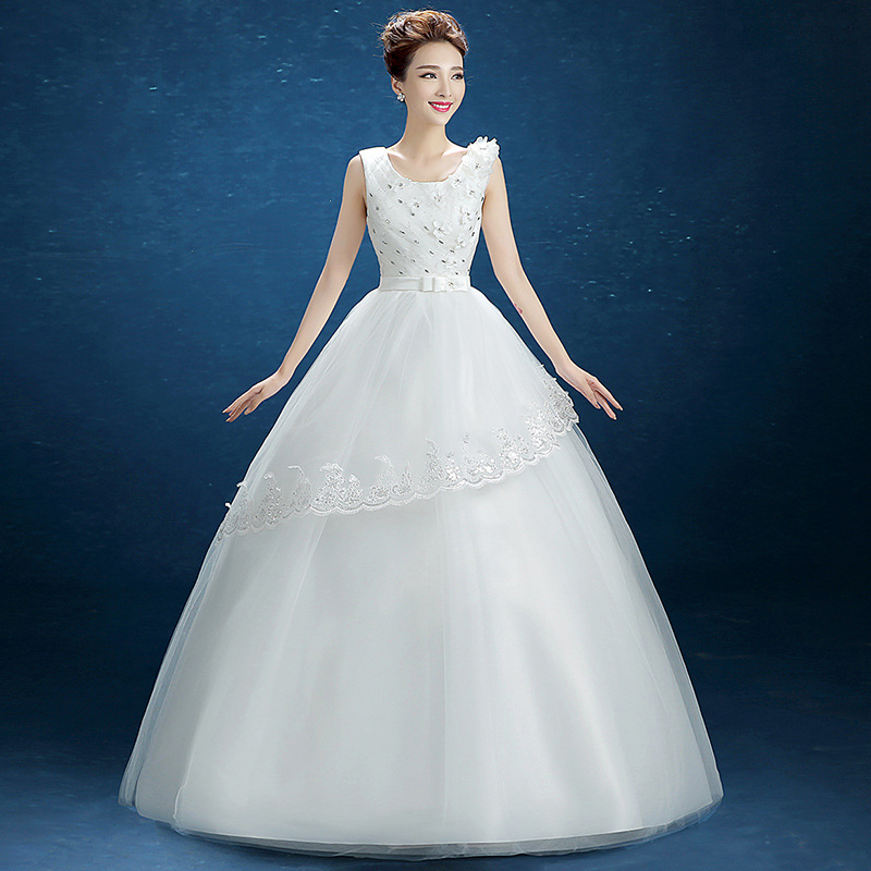 婚紗禮服2016秋新款韓式簡約雙肩齊地顯瘦新娘結婚一字肩婚紗批發工廠,批發,進口,代購