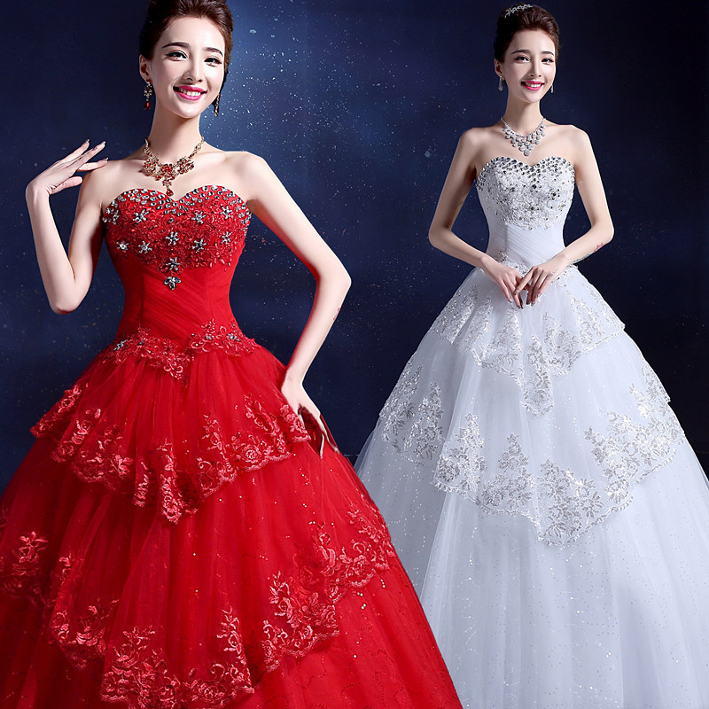 2016新款經典復古婚紗白色紅色齊地婚紗新娘禮服顯瘦齊地包郵Y10工廠,批發,進口,代購