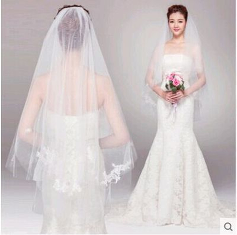 新款新娘結婚婚紗禮服頭紗 韓式唯美蕾絲發梳雙層遮麵頭紗工廠,批發,進口,代購