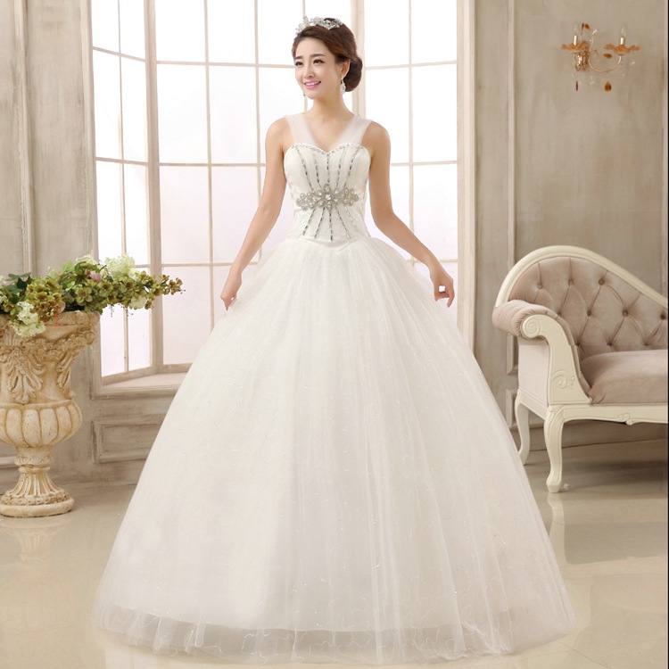 2016韓版雙肩吊帶婚紗禮服大碼綁帶婚紗中腰顯瘦婚紗1010工廠,批發,進口,代購