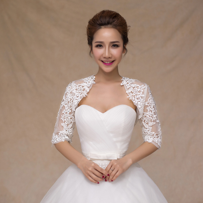 新娘婚紗禮服配飾披肩薄水溶蕾絲中袖披肩遮肉坎肩批發團購工廠,批發,進口,代購