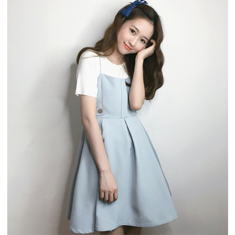2016夏季復古氣質少女質感顯瘦吊帶連衣裙+內搭T 兩件套套裝工廠,批發,進口,代購