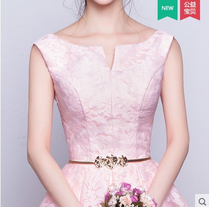 伴娘服短款2016春夏新款韓式粉色雙肩宴會晚禮服新娘結婚顯瘦禮服批發・進口・工廠・代買・代購