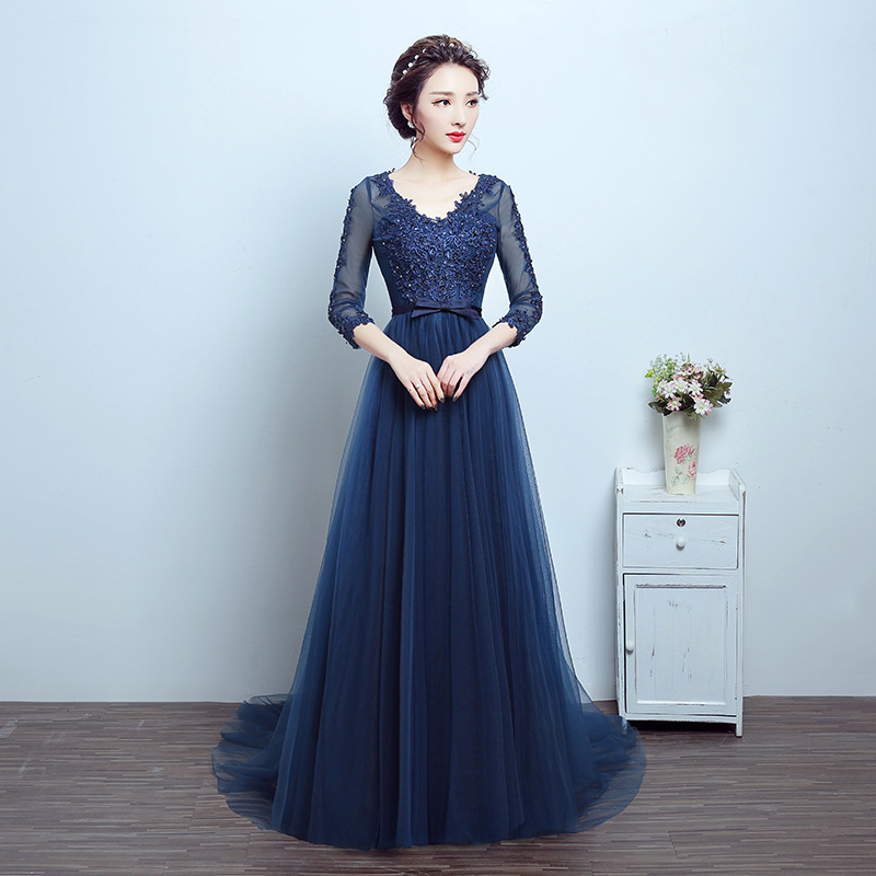 氣質新娘裝婚紗晚禮服 主持人長款長袖伴娘服魚尾蕾絲敬酒服春秋工廠,批發,進口,代購