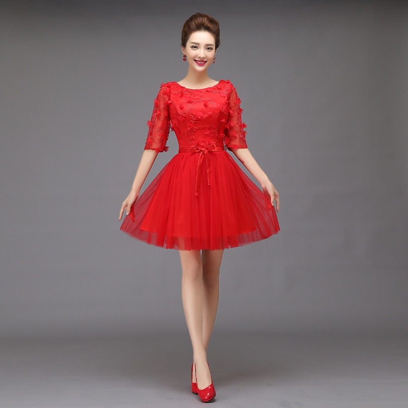 2016新款小禮服姐妹裙新娘結婚敬酒服七分袖短款伴娘服工廠,批發,進口,代購