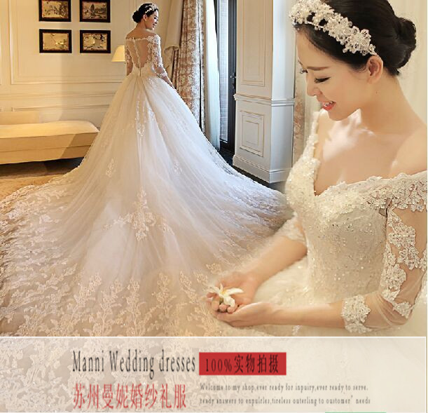新款外貿婚紗禮服批發 韓版新娘結婚婚禮高端奢華大拖尾婚紗定製工廠,批發,進口,代購