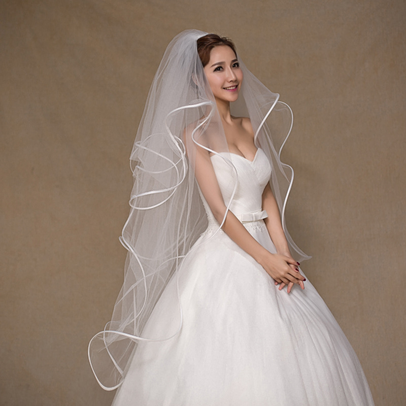 頭紗 批發 新娘結婚頭紗米白色影樓拍照誇張1米4層 模特實拍工廠,批發,進口,代購