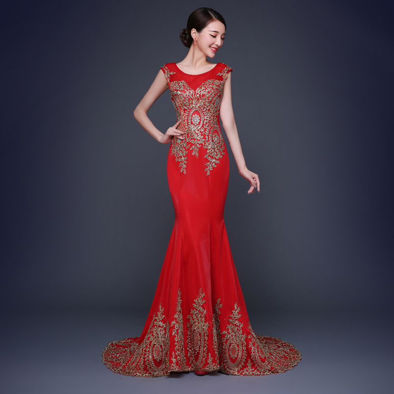 晚禮服2016 新款結婚新娘敬酒禮服婚宴禮服魚尾蕾絲晚禮服長款工廠,批發,進口,代購